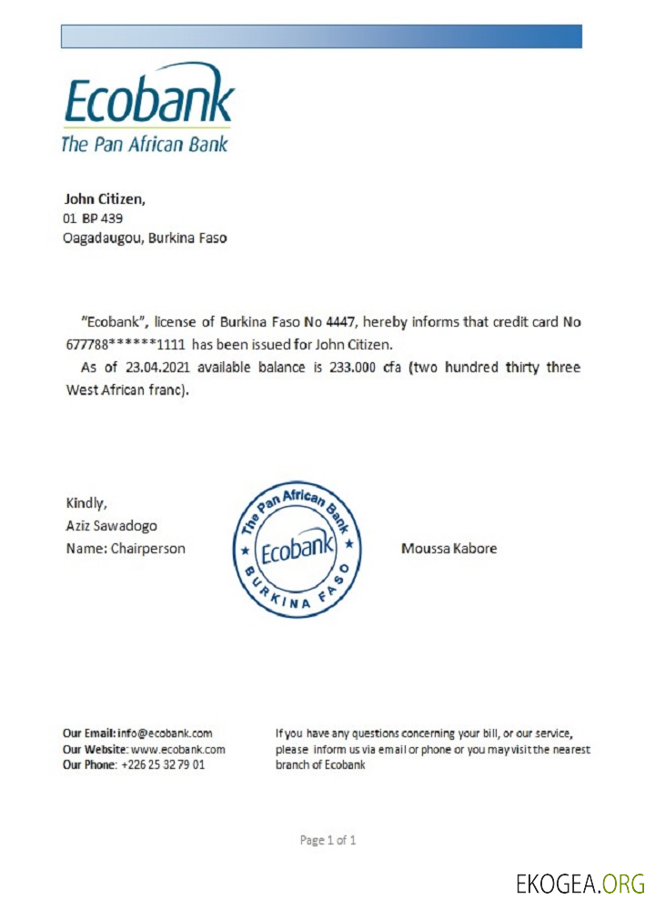 Burkina Faso , Ecobank , reference